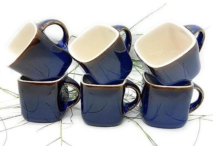 Royal Blue Ceramic Tea and Coffee Cups, Set of 6 Pieces, Latest Design –