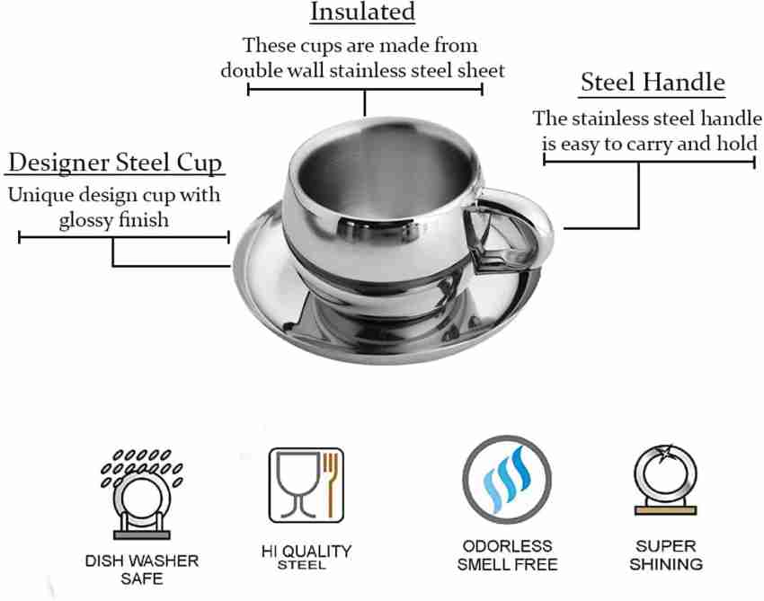 Insulated Stainless Steel Coffee Cup, Saucer