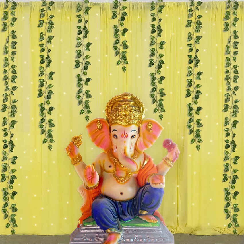 specialyou.in Special You Ganpati Decoration with Tulle Yellow net Curtain  Cloth Backdrop Combo with LED Lights and Green vines for Decoration Items  Price in India - Buy specialyou.in Special You Ganpati Decoration