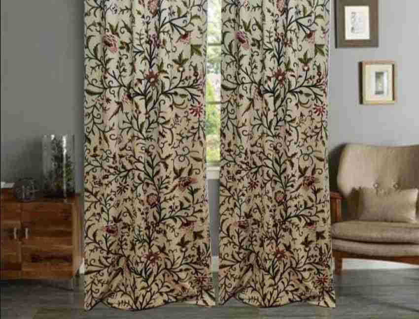 2 Floral Embroidered Cotton Curtains Handmade in India - Kashmir