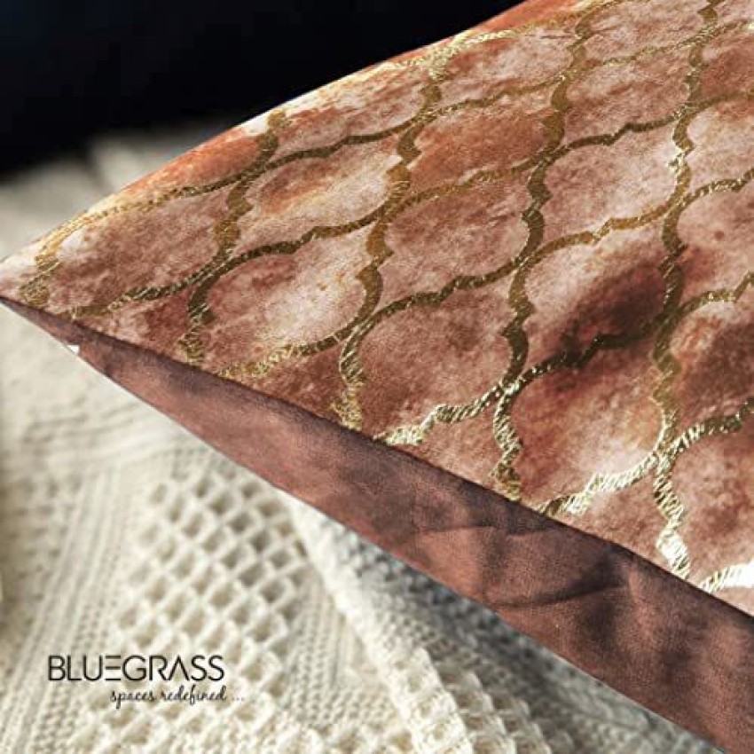 Buy BLUE GRASS Digital HD Foil Print Velvet Cushion Cover - Set of
