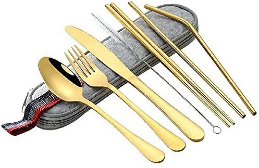 Black Travel Utensils Silverware Set 8piece Portable Stainless