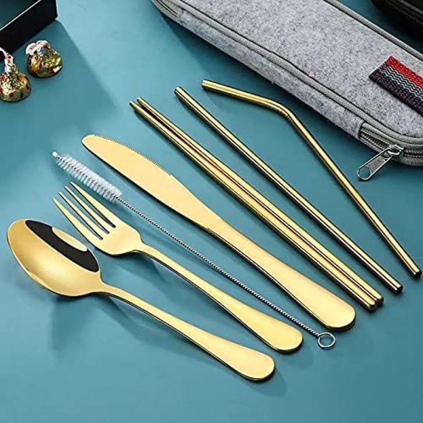 11 Pcs Portable Utensils Travel Camping Cutlery Set with Spoon Fork Knife  Case
