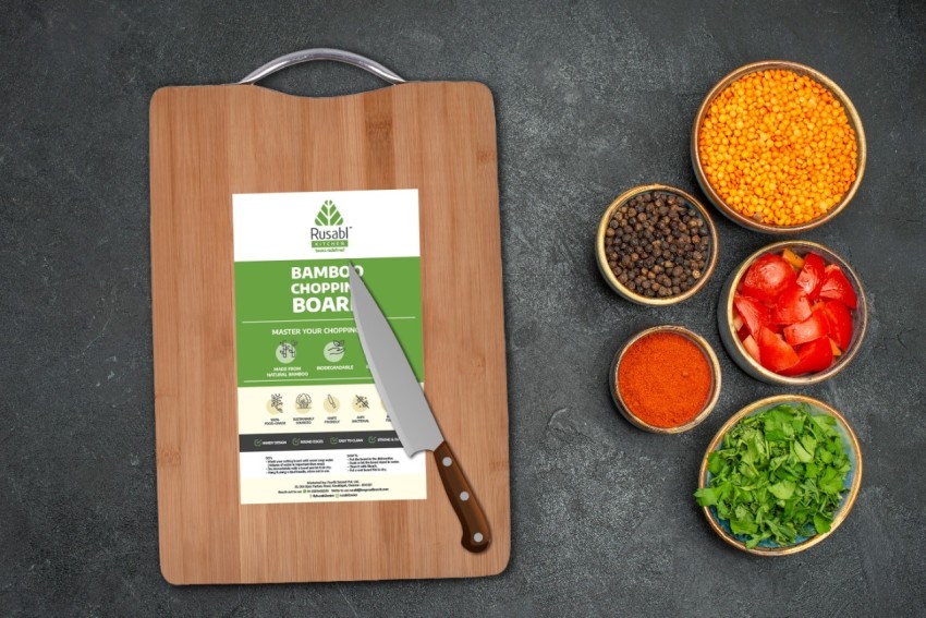 Bamboo Chopping Board with Metal Handle – Rusabl