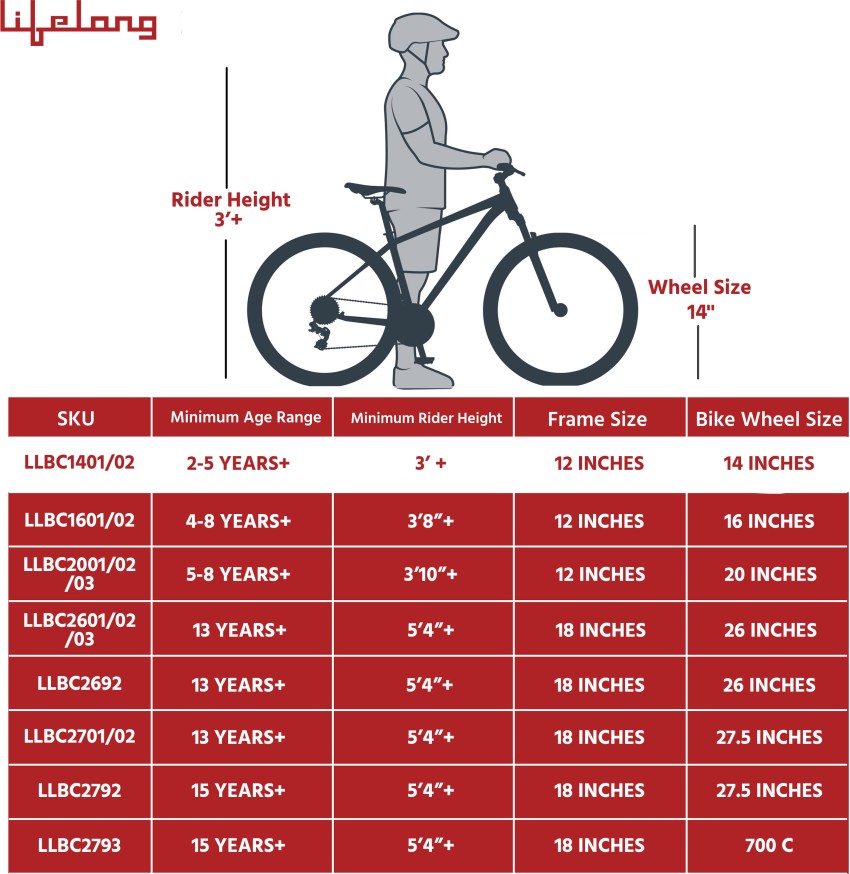 Bicycle size chart india new arrivals