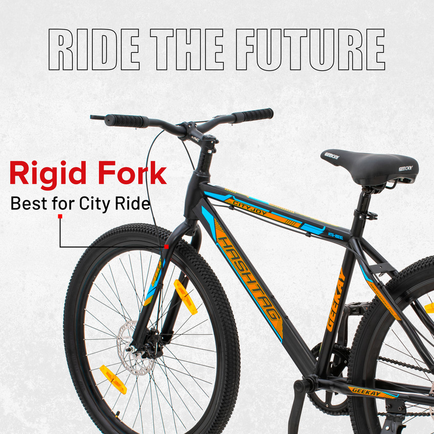 Geekay Hashtag 29T Single Speed Cycle with Dual disc brakes Black Orange 29 T Hybrid Cycle City Bike Price in India Buy Geekay Hashtag 29T Single Speed Cycle with Dual disc