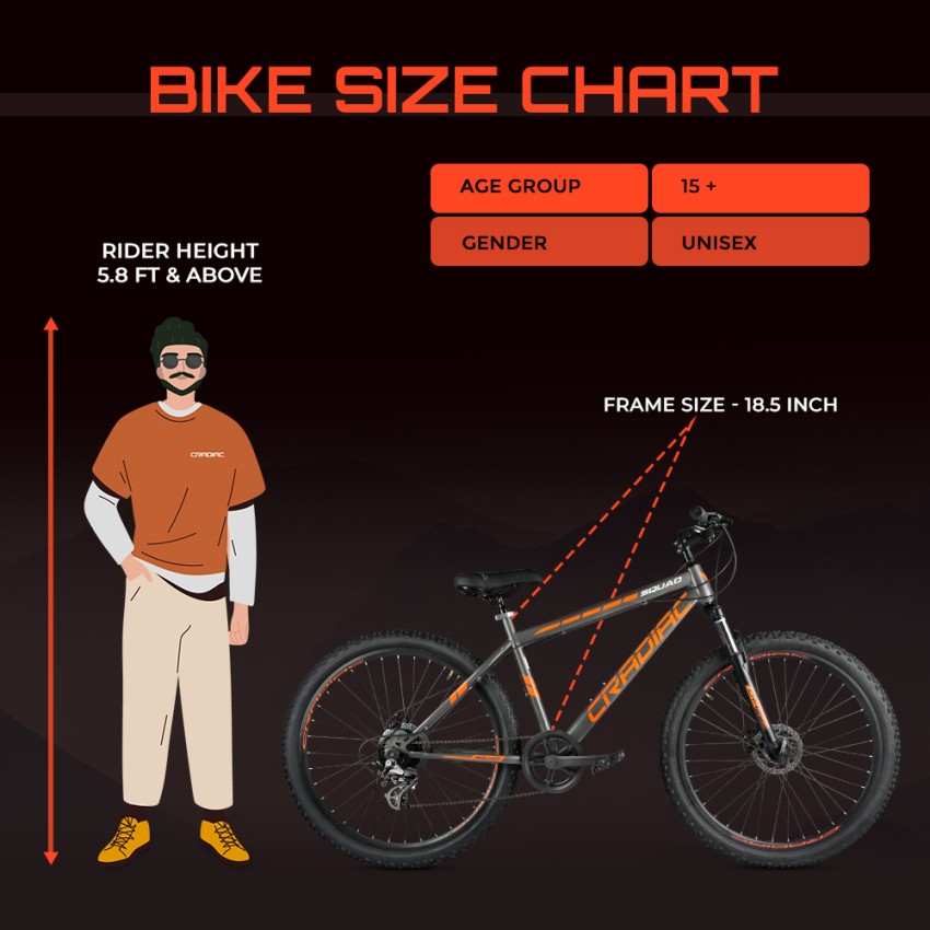 Orange five discount frame size guide