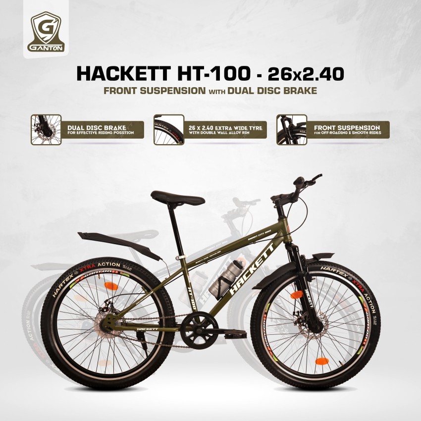 GANTON HACKETT HT 100 26T WITH FRONT SHOCKER DUAL DISC BRAKE SINGLE SPEED ALLOY RIM 26 T Mountain Hardtail Cycle Price in India Buy GANTON HACKETT HT 100 26T WITH FRONT SHOCKER