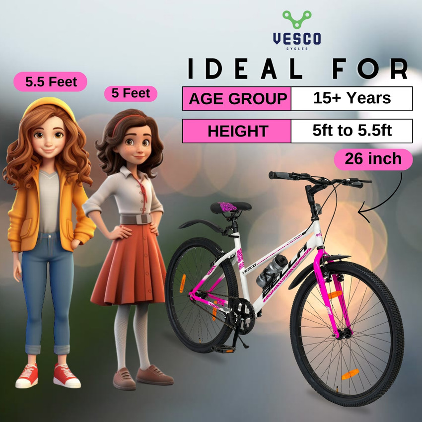 VESCO Bella 26T Pink Bicycle for Adults Girls Women 26 T Hybrid Cycle City Bike Price in India Buy VESCO Bella 26T Pink Bicycle for Adults Girls Women 26 T
