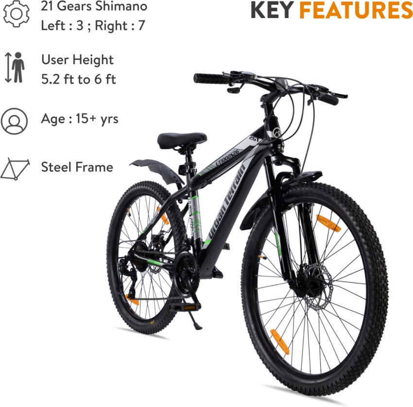 Urban Terrain UT1000S26 GREY Mountain Bike with Cycling Event Ride Tracking App 26 T Road Cycle