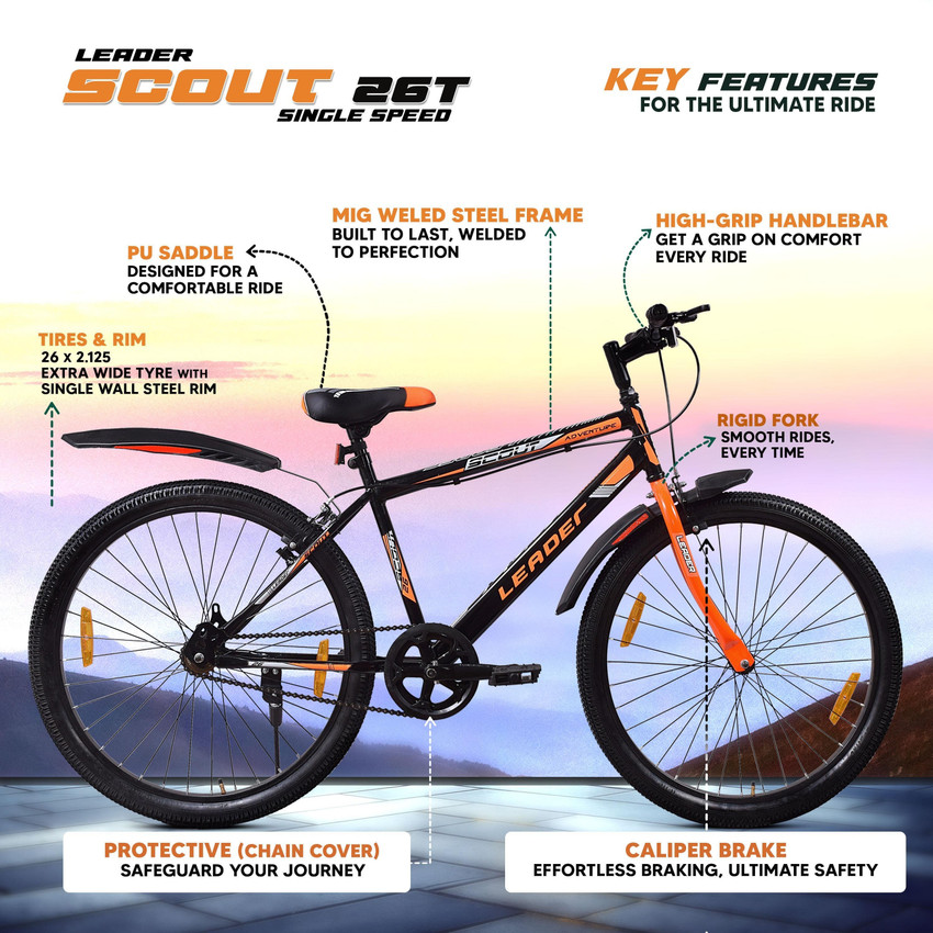 LEADER Scout MTB Mountain Bicycle without Gear for Men 26 T Mountain Cycle