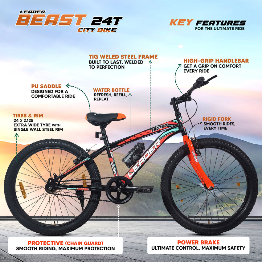 LEADER Beast 24T City Bike Without Gear Single Speed Frame Size 16 Inches 24 T Mountain Cycle Price in India Buy LEADER Beast 24T City Bike Without Gear Single Speed Frame