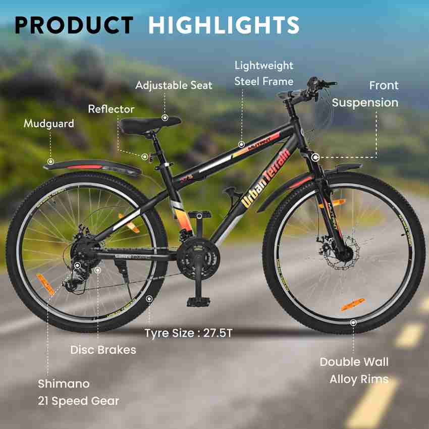 Urban Terrain Mutant Steel MTB Cycles Shimano Geared for Men with Dual Disc Brake 27.5 T Road Cycle Price in India Buy Urban Terrain Mutant Steel MTB Cycles Shimano Geared for