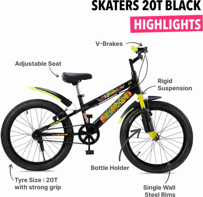 Cultsport Skatter 20T Black Single Speed Kids Bike With Cycling