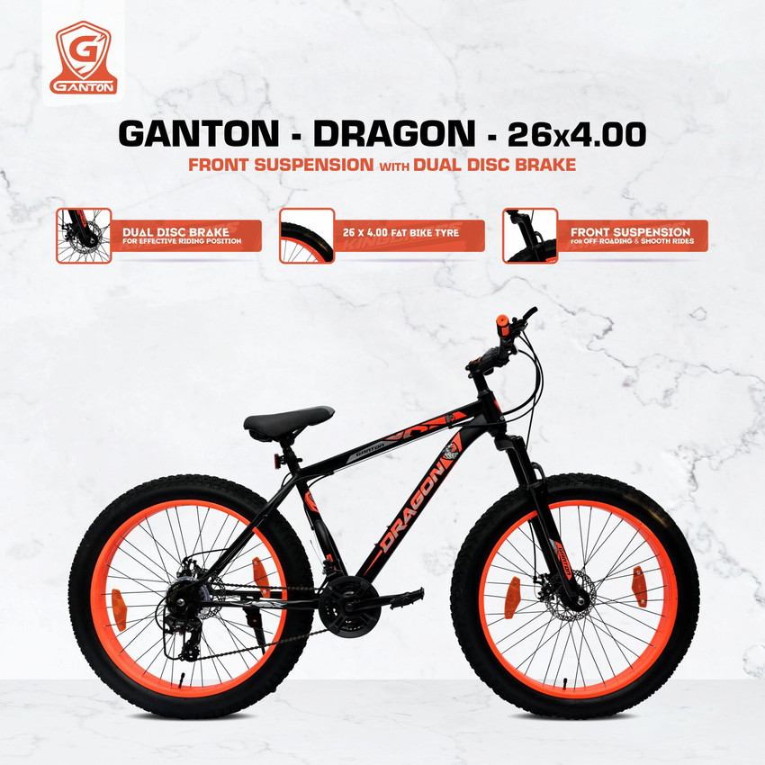 GANTON 26x4.00 FAT BIKE DRAGON WITH DUAL DISC BRAKE FORK SUSPENSION 26 T Fat Tyre Cycle Price in India Buy GANTON 26x4.00 FAT BIKE DRAGON WITH DUAL DISC BRAKE FORK SUSPENSION 26 T