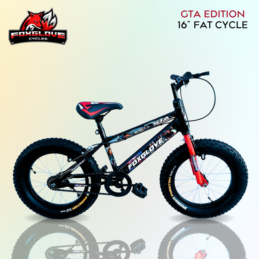 FOXGLOVE GTA edition 16 INCH IN RED BLACK FOR AGE 4 TO 8 YRS 90 FITTED 16 T Fat Tyre Cycle Price in India Buy FOXGLOVE GTA edition 16 INCH