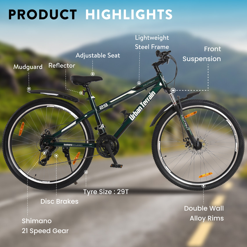 Urban Terrain Mutant Steel MTB Cycles Shimano Geared for Men with Dual Disc Brake 29 T Road Cycle Price in India Buy Urban Terrain Mutant Steel MTB Cycles Shimano Geared for