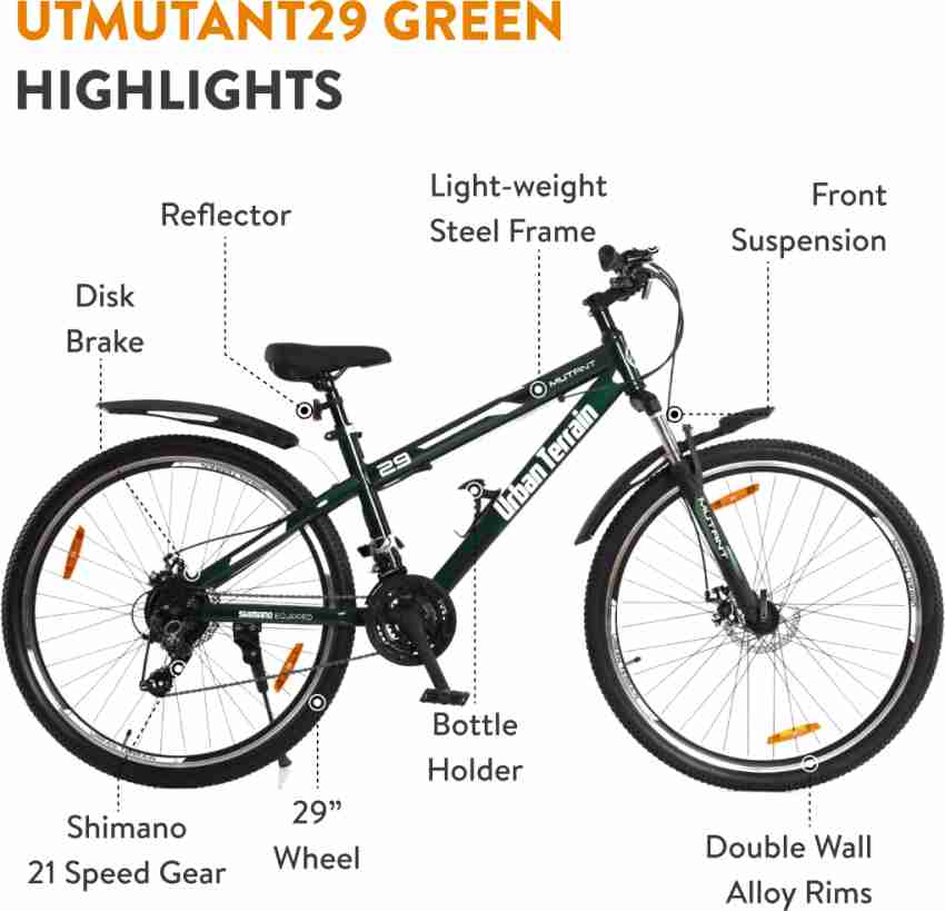 Urban Terrain Mutant 29Green Steel MTB With 21 Shimano Gear Ride