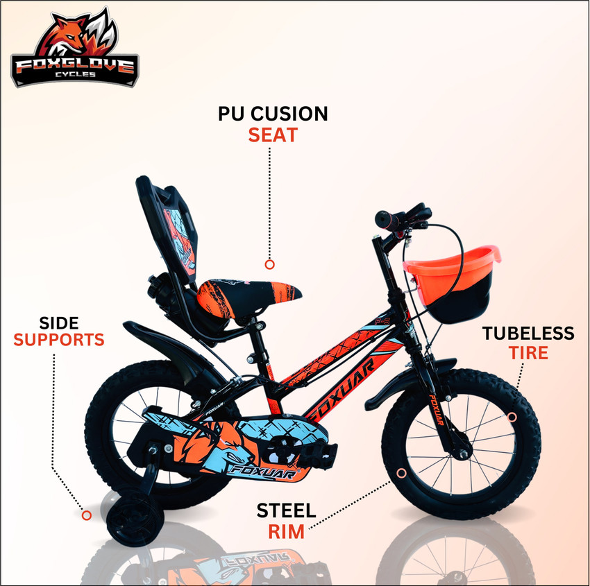 FOXGLOVE FOXUAR 14 INCH FLOURESCENT ORANGE TUBELESS TYRE FOR AGE 2 TO 5 YRS 90 FITTED 14 T Road Cycle Price in India Buy FOXGLOVE FOXUAR 14 INCH FLOURESCENT ORANGE