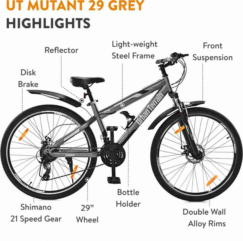 Urban Terrain Mutant 29 Grey Steel MTB With 21 Shimano Gear Ride