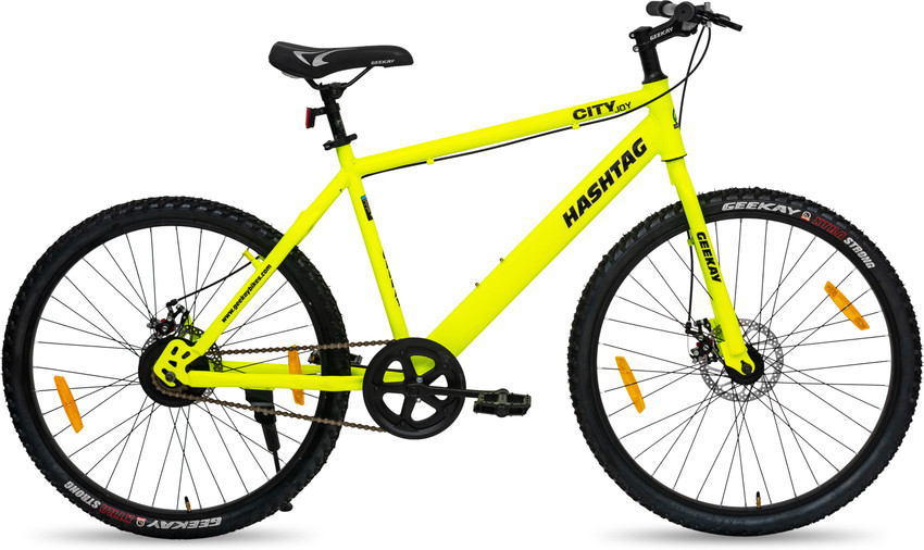 Geekay Hashtag 26T Single Speed Cycle with Dual disc brakes Neon 26 T Hybrid Cycle City Bike Price in India Buy Geekay Hashtag 26T Single Speed Cycle with Dual disc brakes Neon