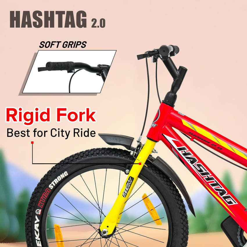 Geekay Hashtag Junior 2.0 Single Speed 20T Kids Cycle Red Yellow 20 T Road Cycle Price in India Buy Geekay Hashtag Junior 2.0 Single Speed 20T Kids Cycle Red
