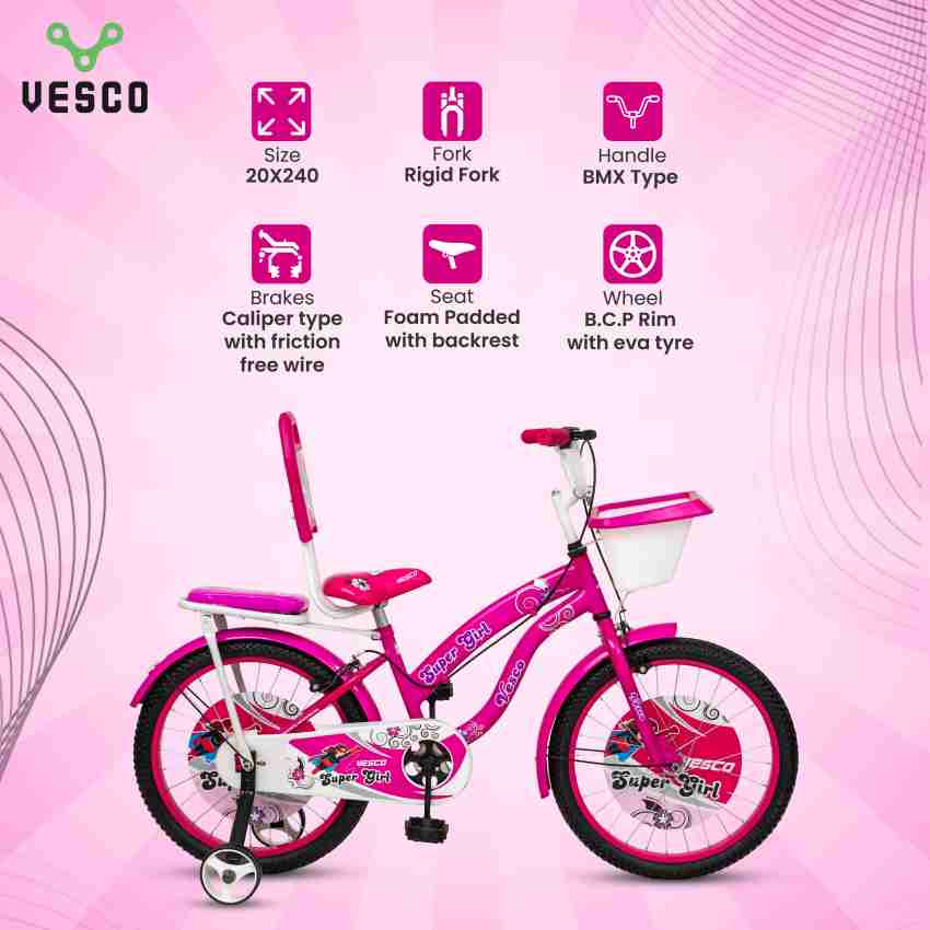 VESCO Super Girl 20T Pink Kids cycle with Balance Wheel 20 T BMX