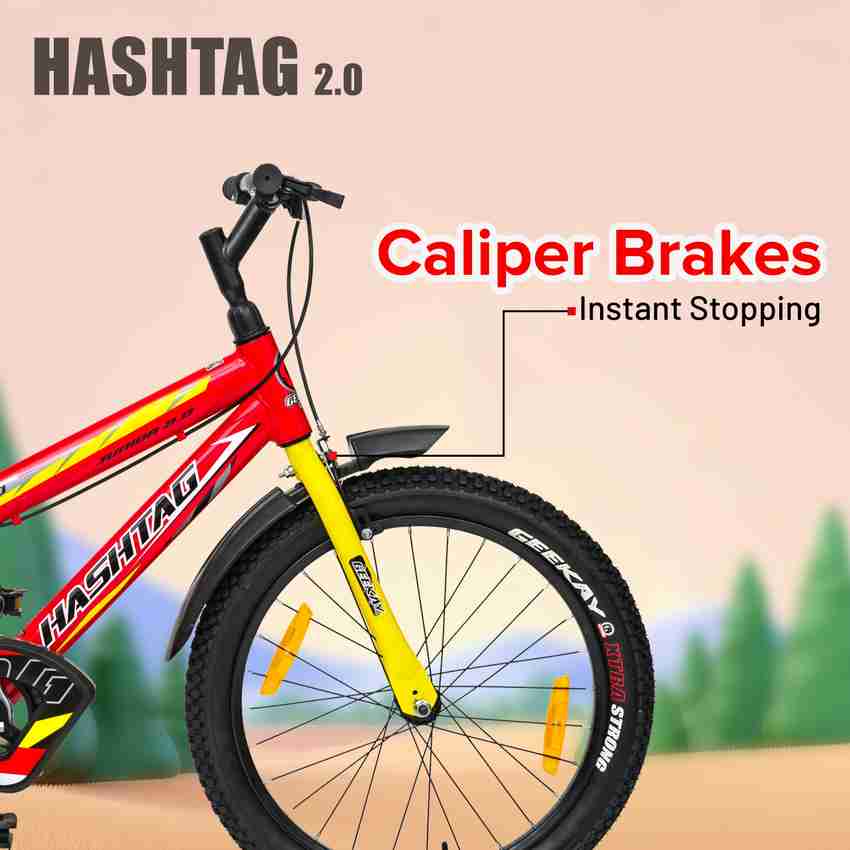 Geekay Hashtag Junior 2.0 Single Speed 20T Kids Cycle Red Yellow 20 T Road Cycle Price in India Buy Geekay Hashtag Junior 2.0 Single Speed 20T Kids Cycle Red