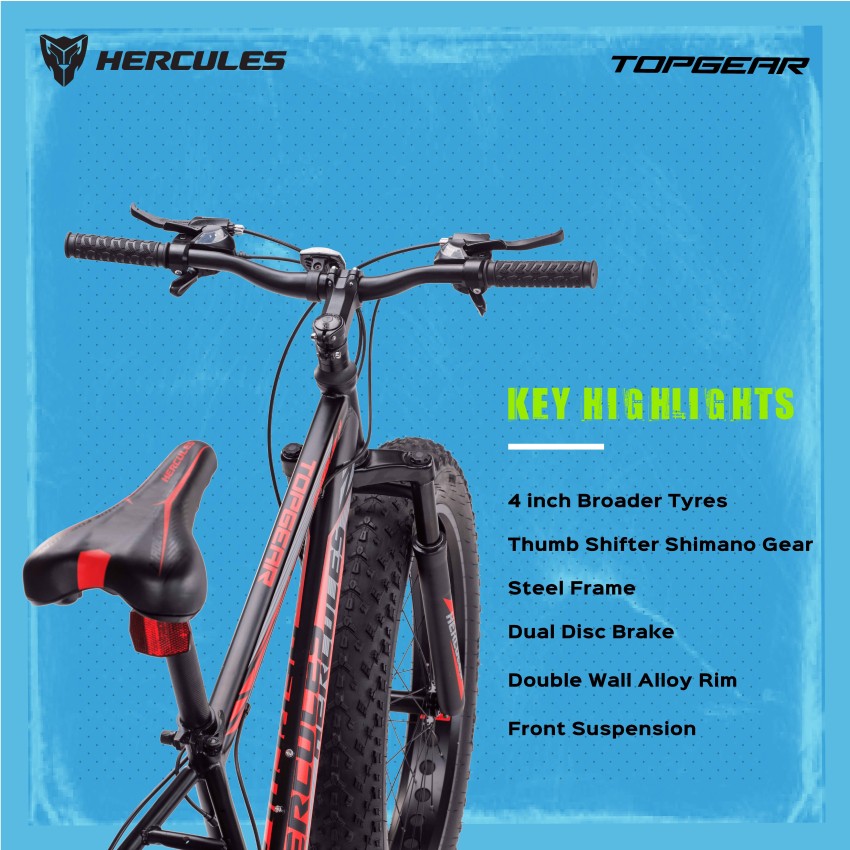 HERCULES TOP GEAR S26 F1 WITH SHIMANO GEAR 26 T Fat Tyre Cycle