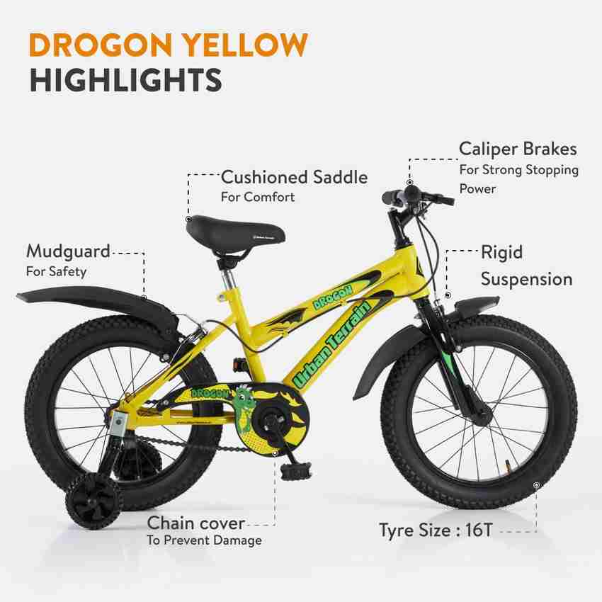Urban Terrain Drogon Steel Frame Kids Cycles for 4 6 Years Comes With Training Wheels 16 T Hybrid Cycle City Bike Price in India Buy Urban Terrain Drogon Steel Frame Kids Cycles for