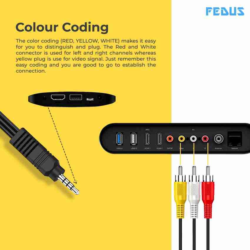 Fedus AUX Cable 1.5 m 3.5mm to RCA Camcorder Handycam AV Audio Video Output  Cord 3.5mm Stereo - Fedus 