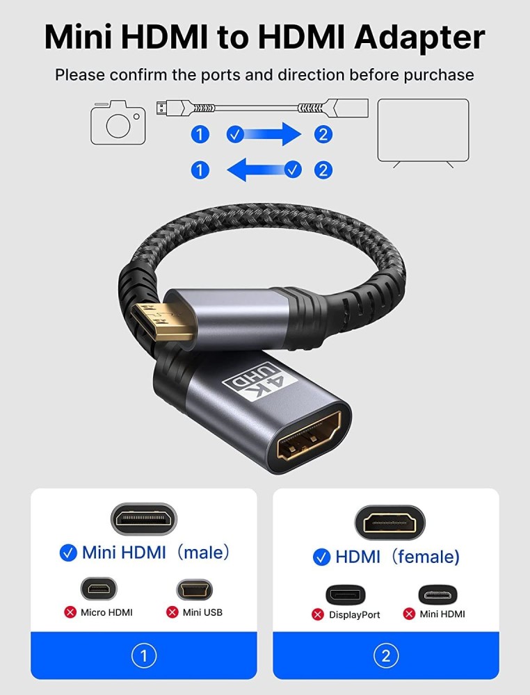 Etzin HDMI Cable 0.13 m Mini HDMI to HDMI Adapter Mini HDMI Male