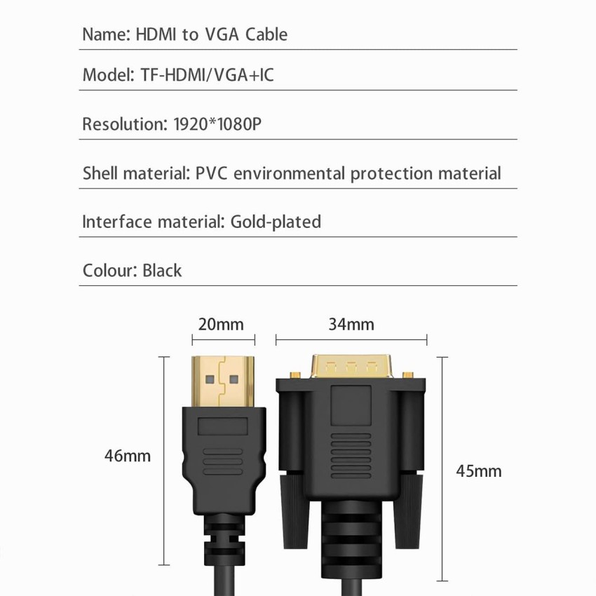 VOOCME TV-out Cable HDMI to VGA Cable Converter, 6ft 1.5M 1080P HDMI Male  to VGA Male D-SUB 15 Pin - VOOCME 
