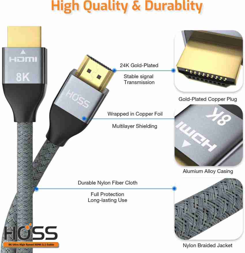 HOSS HDMI Cable 0.3 A 2 m Braided Exterior PVC 8K Certified