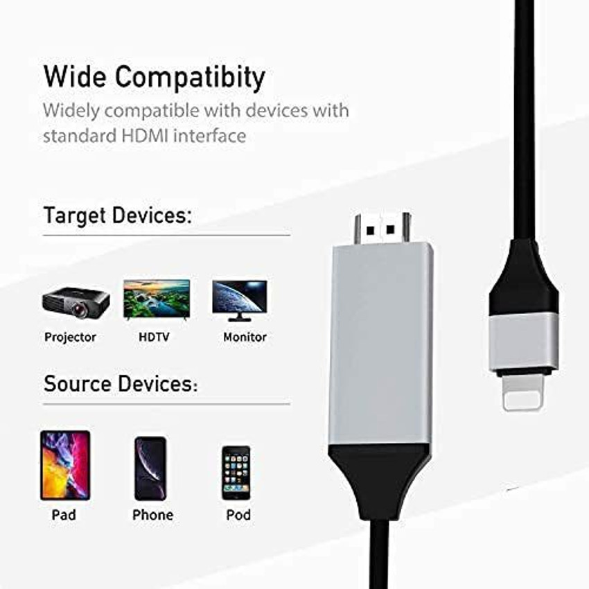 RuhZa Lightning Cable 1.8 m Lightning to HDMI HDTV TV AV Cable
