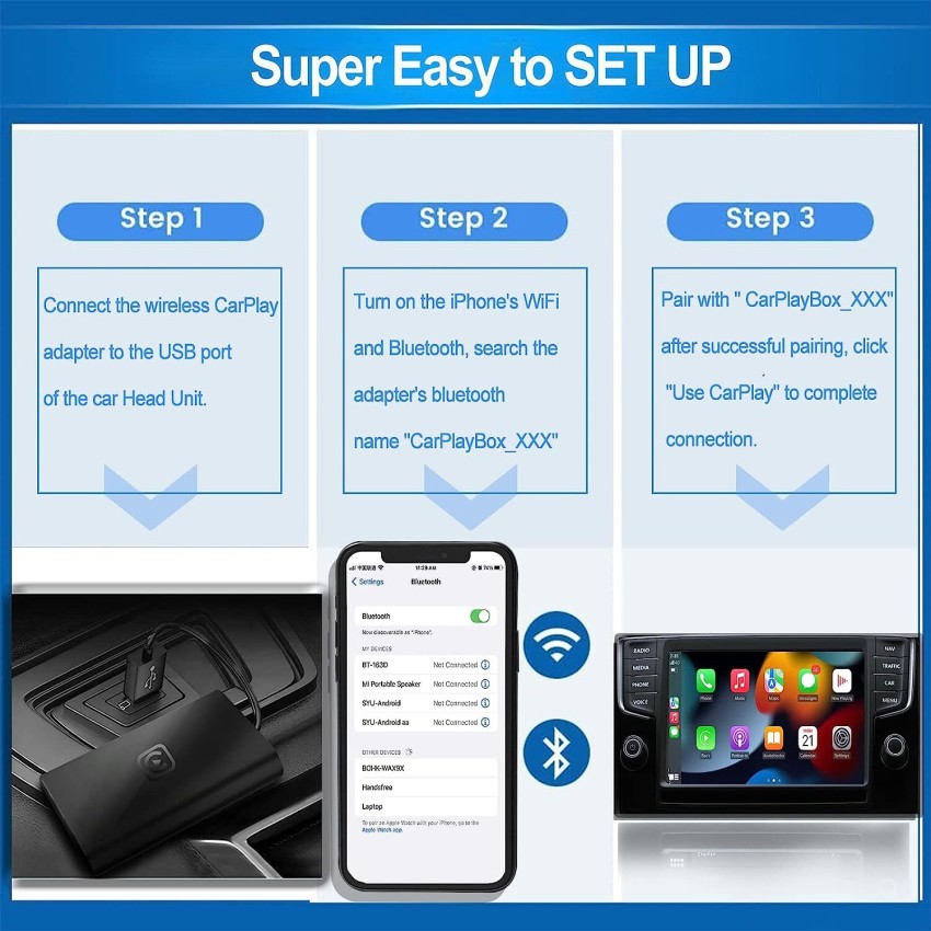 Etzin Power Cord 0 m Wireless CarPlay Adapter for Cars with CarPlay USB  Port, Plug and Play CarPlay - Etzin 