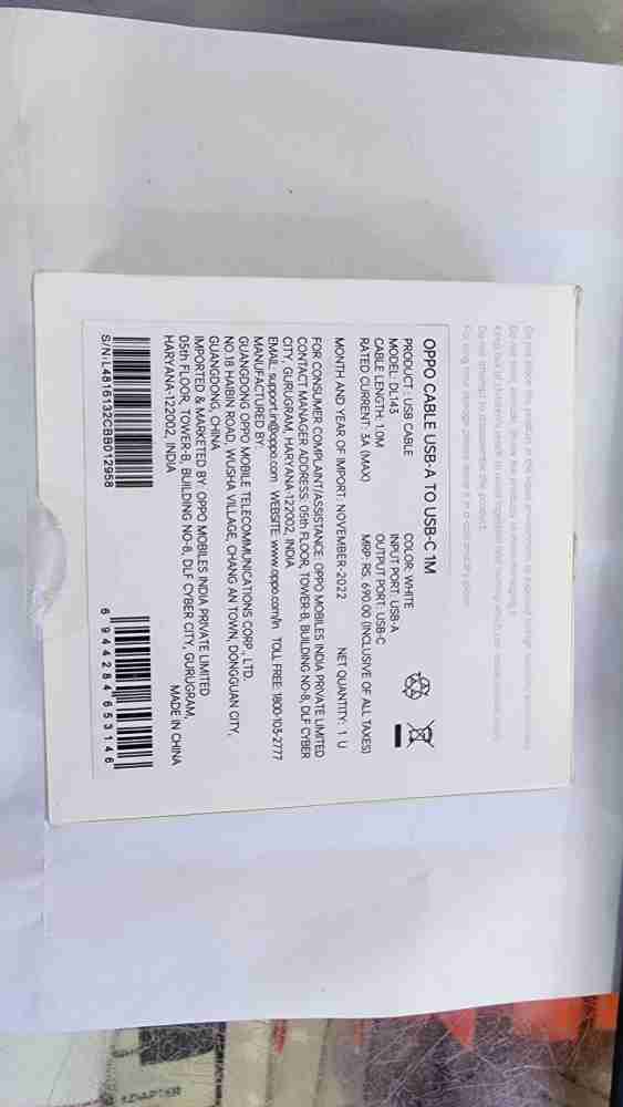 OPPO USB Type C Cable 2 A 1 m DL143 - OPPO : Flipkart.com