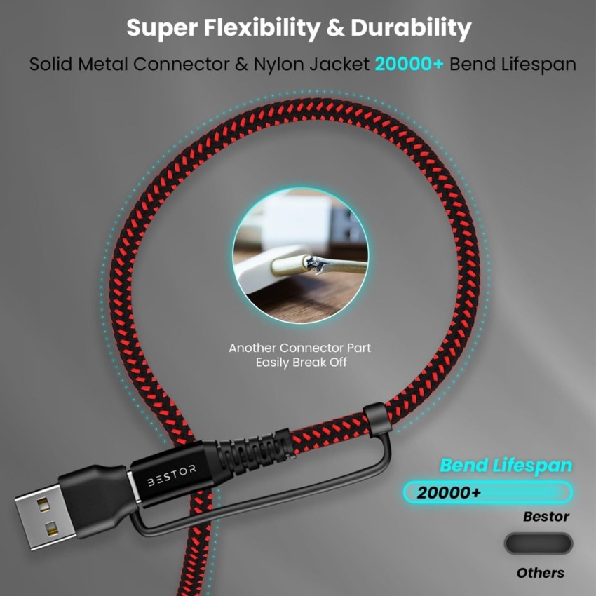 Bestor USB Type C Cable 1.5 m 5 -in-1 (Type C + 8Pin + Micro USB) Cable  with - Bestor 