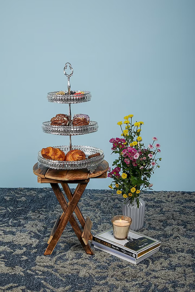 Luckypot German Silver 3 Tier Fruit Cake Pooja Stand For Home Ht