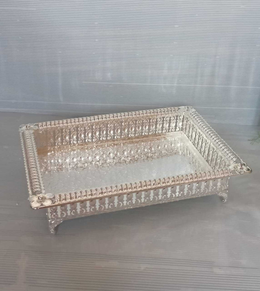 Sirgan German Silver Rectangular Tray For Pooja Size 13 Inches