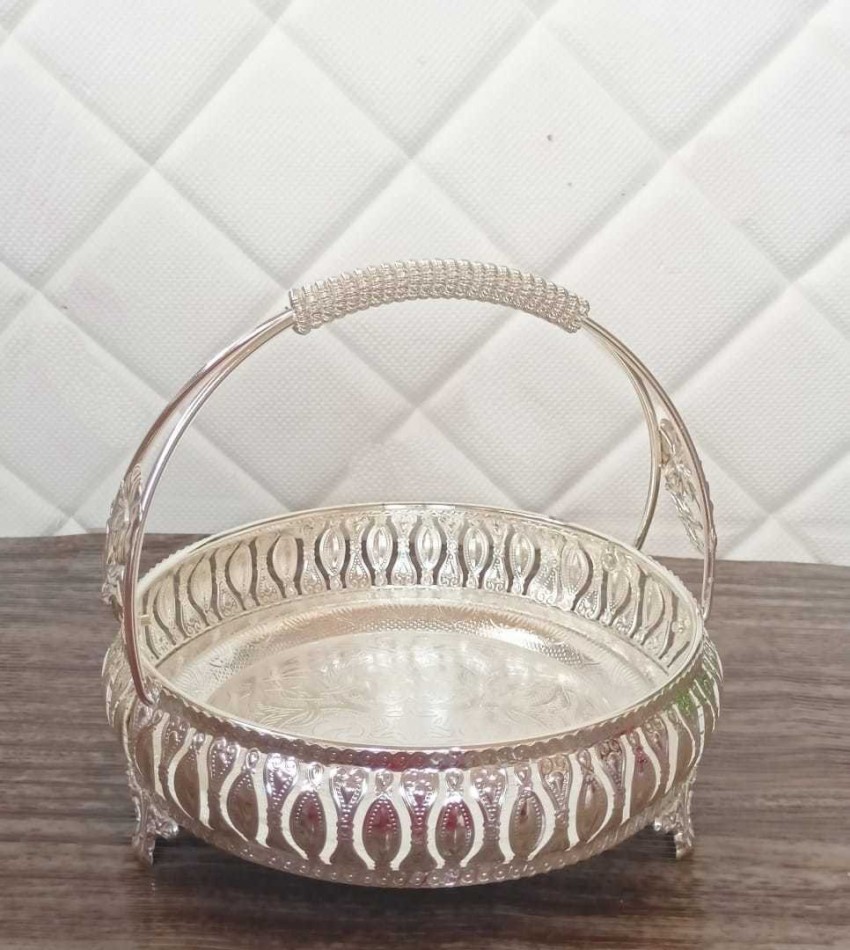 Decorative Silver Metal Oval Tray With Handles Online