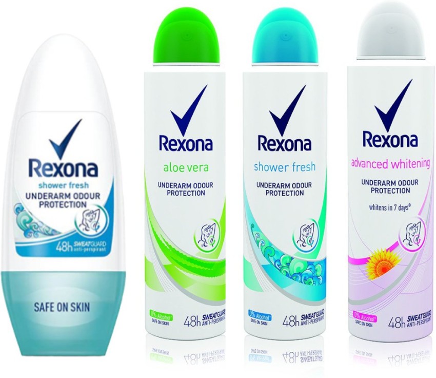 Rexona Shower Fresh , Aloe Vera , Advanced Whitening UOP 150ML (3) Deodorant  Spray - For Men & Women - Price in India, Buy Rexona Shower Fresh , Aloe  Vera , Advanced