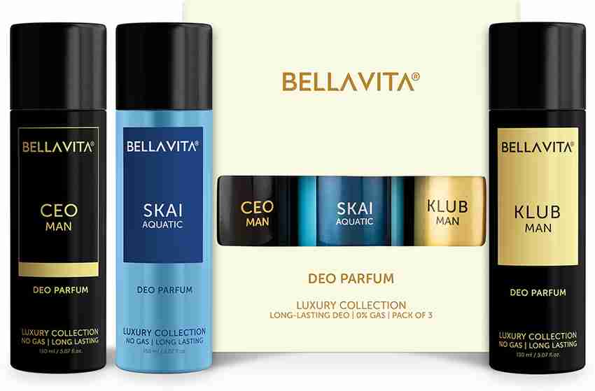Bella vita organic Men s Body Parfum Deodorant Spray Gift Set 3x150 ML Long Lasting Fragrance Deodorant Spray For Men