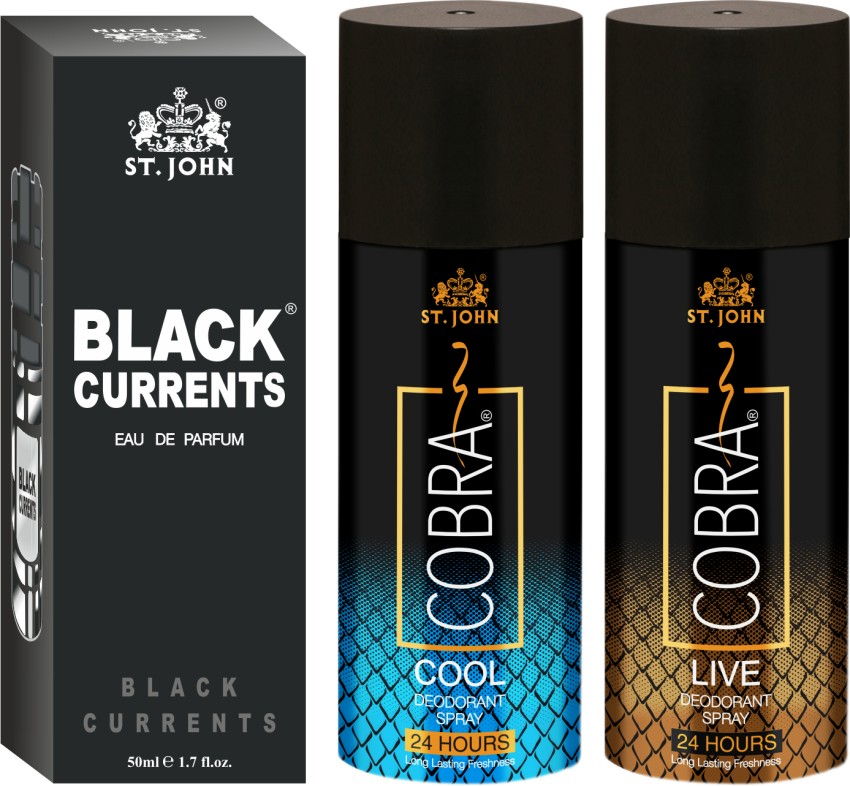 Buy St.John Cobra No Gas Deo True Man, Real Man, Music 100ml each & Black  Current 50ml Combo Perfume Body Spray For Men & Women (350 ml, Pack of 4)  Online at