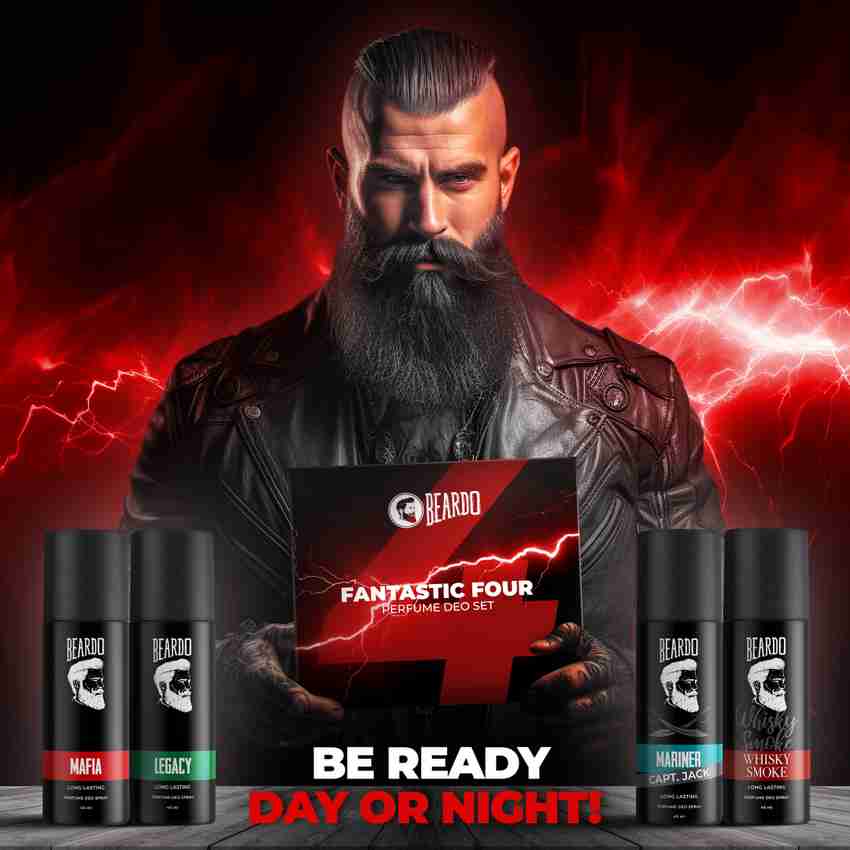 BEARDO Fantastic 4 Perfume Deo Set Whisky Smoke Mariner Mafia Legacy Deodorant Spray For Men Price in India Buy BEARDO Fantastic 4 Perfume Deo Set Whisky Smoke Mariner