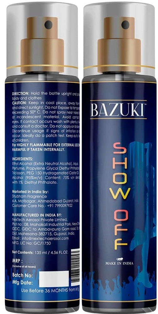 Bazuki Show Off Body Spray For Men And Women Long Lasting