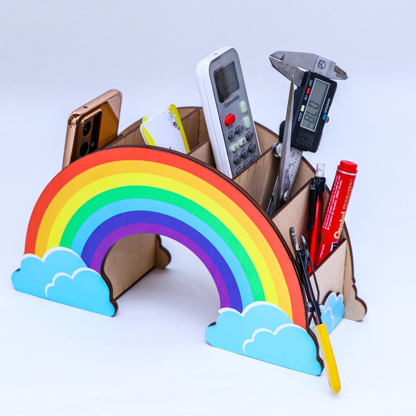 Rainbow Pen Holder Acrylic Kids Desk Organizer 5 Compartments Cute Desktop  Pencil Organizer For Home, Office, School