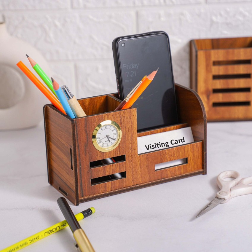 primecode 3 Compartments Wooden Pen and Pencil Holder - Pen and Pencil  Holder 