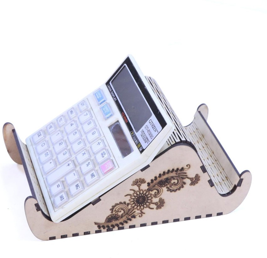 LAVNIK 2 Compartments Wooden MDF Calculator Stand -  Organizer - Phone Stand For Table Top - Office - School. - MDF Calculator  Stand - Organizer - Phone Stand For Table Top - Office - School.