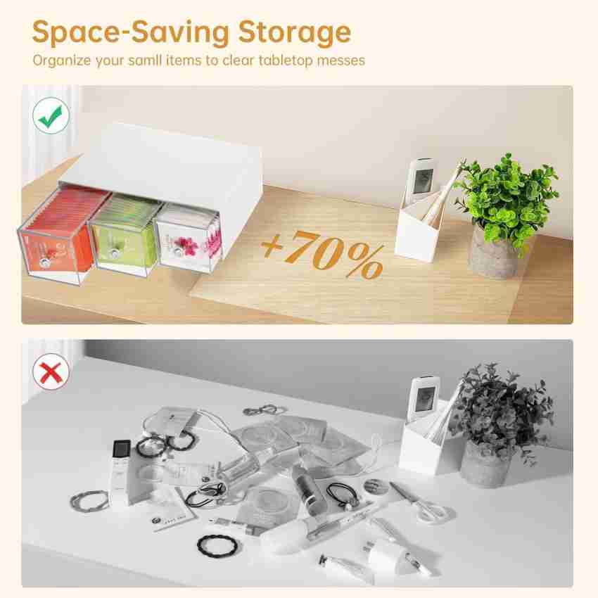 Urban Infotech 3 Compartments Plastic Desk Storage Box  Stackable Makeup Stationery organizer - Desk Storage Box Stackable Makeup  Stationery organizer